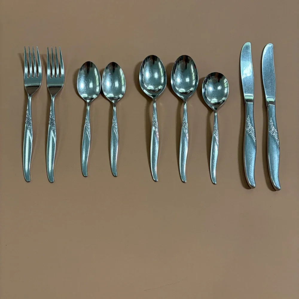 Oneida Rogers Premier La Rose Stainless Flatware Set 9pc Vintage Forks Spoons